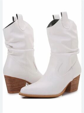 Charles Albert White Western-Inspired Mid-Calf Heeled Boots